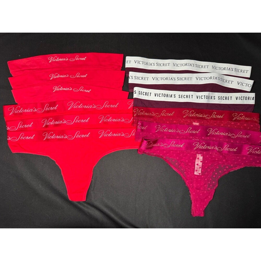 Victorias Secret 12 Thong Panty Lot Size Large Red Lace Maroon Pink - NWOT
